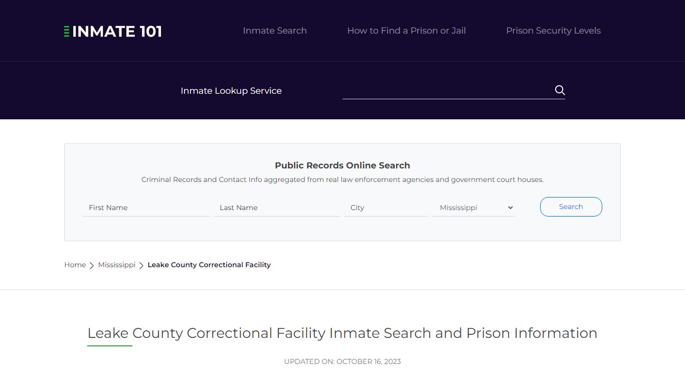 Leake County Correctional Facility Inmate Search, Visitation, Phone no ...